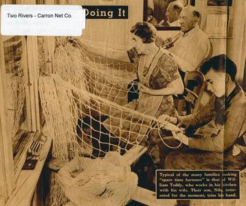 Family tying Carron nets at home