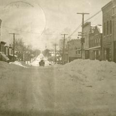 Snow covered East Main Street, Evansville, Wisconsin