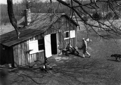 View of shack with Aldo and Estella Bergere Leopold from treehouse