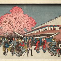 Procession Past the Cherry Trees at Nakanocho in the Yoshiwara, from the series Famous Places in Edo