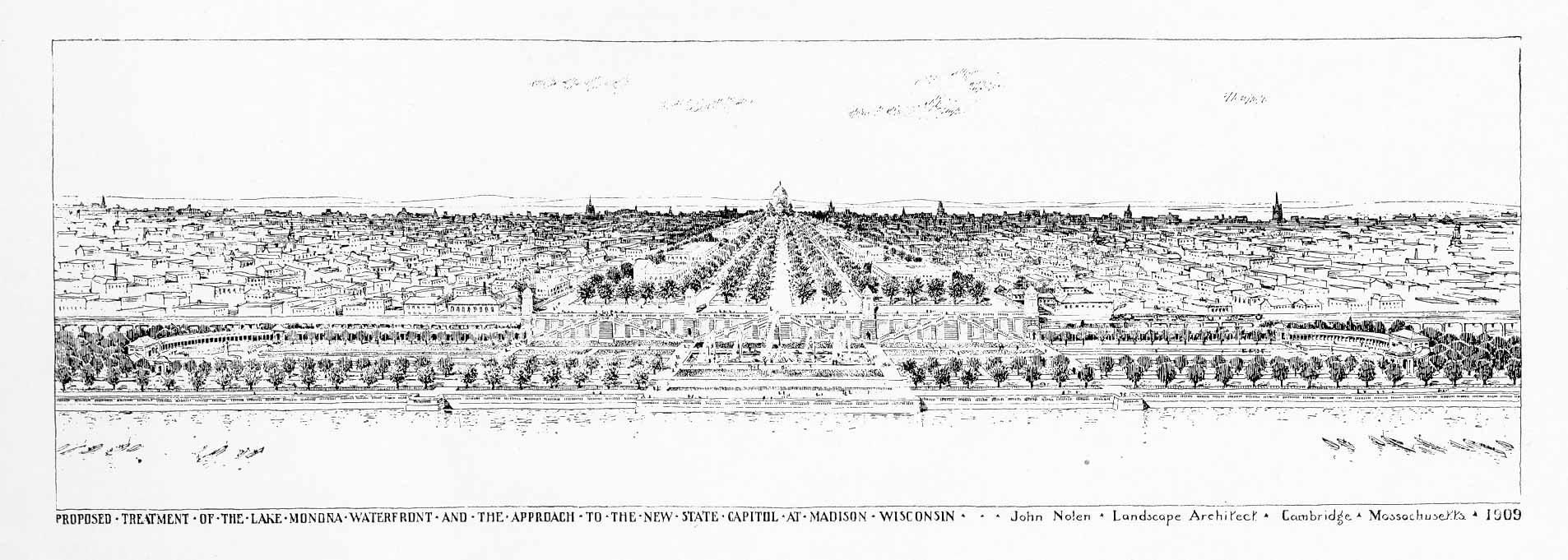 Drawing of proposed approaches to the Capitol, Madison