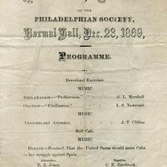 Anniversary Exercises of the Philadelphian Society Programme
