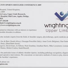 Wrightington Sports Shoulder Conference 2009 advertisement