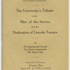 The university's tribute to her men of the service and the dedication of Lincoln Terrace ... Alumni day, June 24, 1919