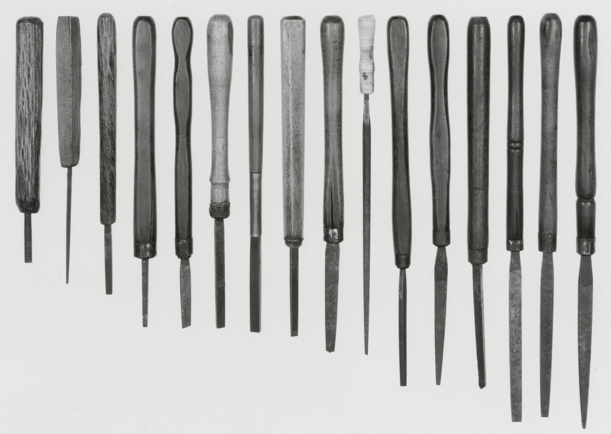 Black and white photograph of various files.