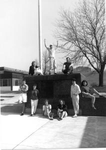 Students at flag pole