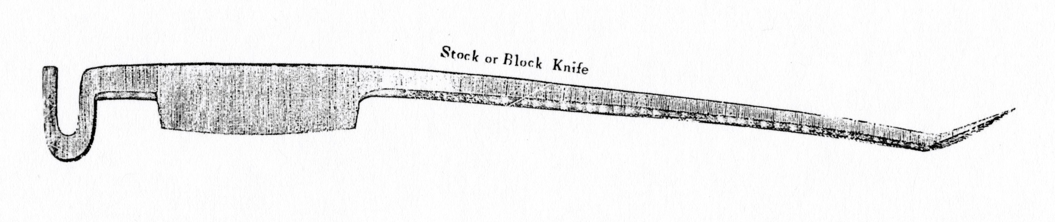 Black and white illustration of a stock or block knife.