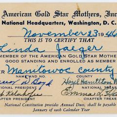 American Gold star mothers member card