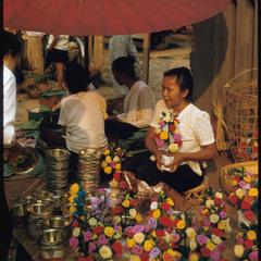 Lao women--selling artificial flowers