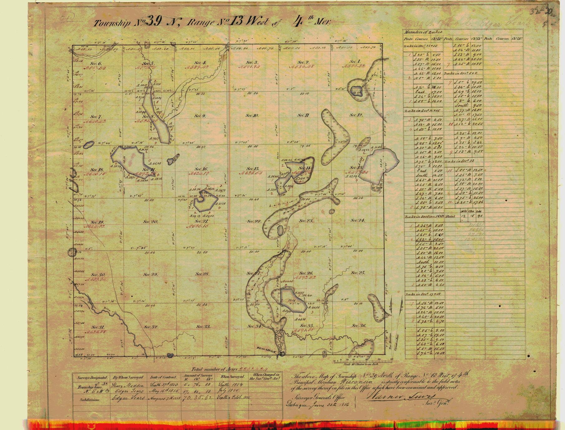 [Public Land Survey System map: Wisconsin Township 39 North, Range 13 West]