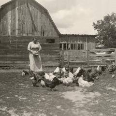 Mrs. I.A. Haverberg with chickens