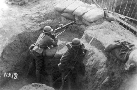 Japanese soldiers in a trench.