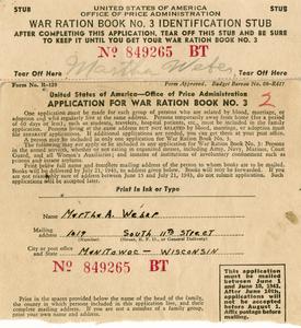Application for war ration book no. 3