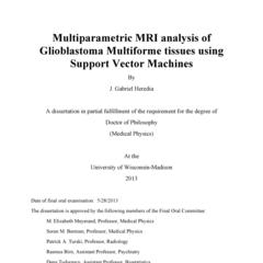Multiparametric MRI analysis of Glioblastoma Multiforme tissues using Support Vector Machines