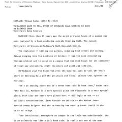 Mathematics research center bombing, August 24, 1970 : releases, official statements, and reports