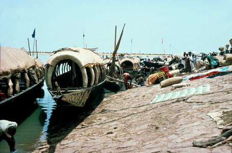 Passenger Boats Docked Along the Niger River