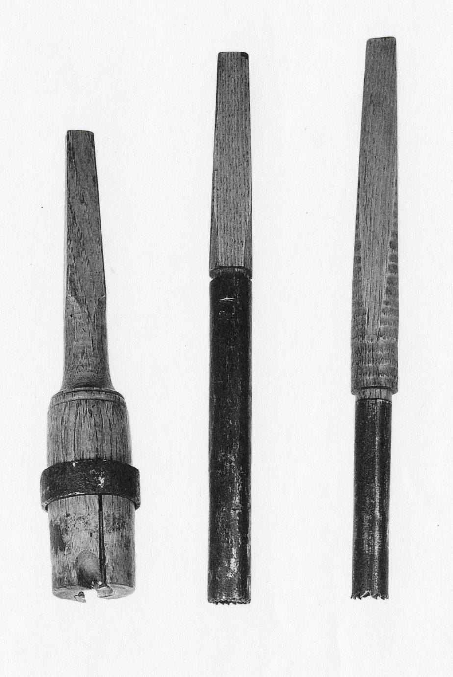 Three examples of tenon-cutting or plug bits.