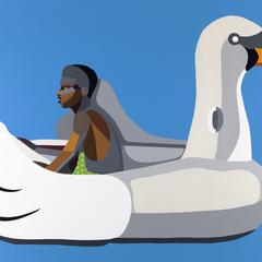 Boy on Swan Float