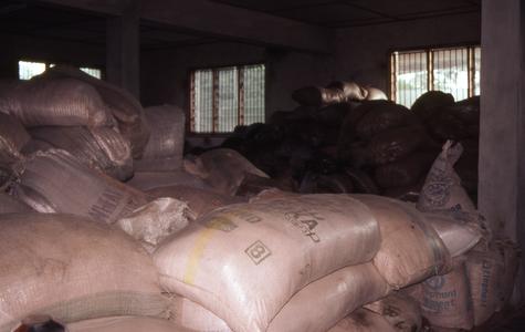 Stacked bags of feed