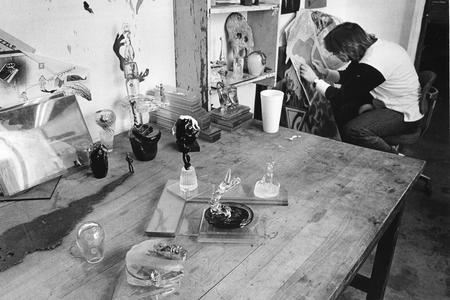 Art student prepares glass