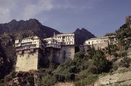 Distant view of Dionysiou Monastery
