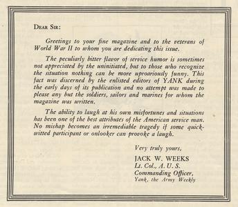 Message from Jack W. Weeks
