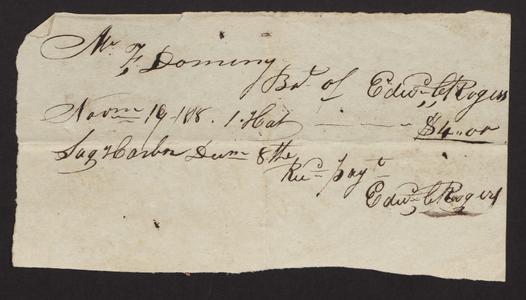 Receipted bill from Edward Rogers, Sag Harbor, 1818.