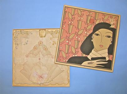 Three handkerchiefs with art deco woman on box