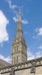 Salisbury Cathedral exterior tower and spire