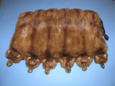 Mink muff made of six pelts with heads