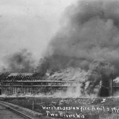 Warehouses on fire April 3, 1911 Two Rivers, Wisconsin