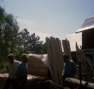 Stacked lumber sawed at Olavie Wintturi's mill