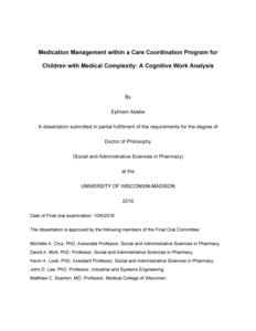Medication Management within a Care Coordination Program for Children with Medical Complexity: A Cognitive Work Analysis