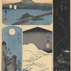 Twilight Glow at Seta, Descending Geese at Katata, Autumn Moon at Ishiyama, and Evening Snow on Mt Hira, from the series Eight Views of Omi Province
