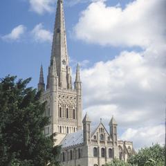 Norwich Cathedral tower and transept from southwest