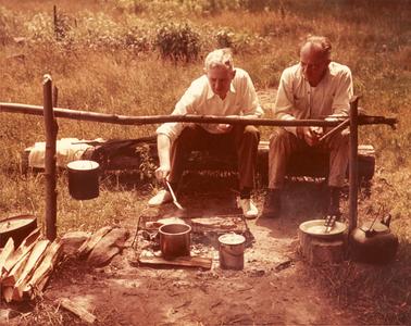 Aldo Leopold and Tom Coleman at the fire pit