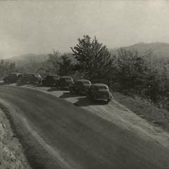 A line of Nash Motors automobiles during a cross-country journey