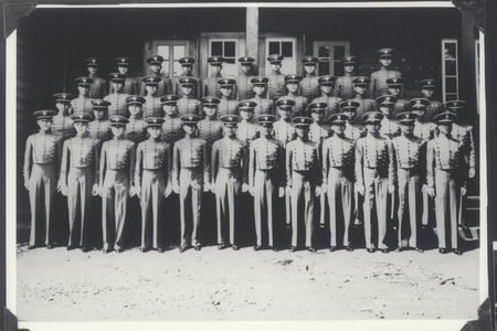Members of First Battalion standing in uniform, Philippine Military Academy, Baguio