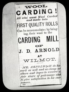 J. D. Arnold wool carding advertisement - Wilmot