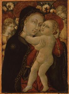 Madonna and Child with Two Angels before a Rose Hedge