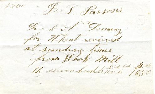 Bill and receipt from Nathaniel Dominy VII to J.T. Parsons, 1860