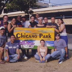 Group photo around Chicano Park sign