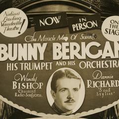 Poster announcing Bunny Berigan and His Orchestra's appearance