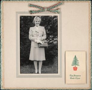 Christmas card photograph of Pat in her Red Cross uniform