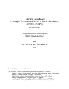 Teaching Paradoxes: A History of Environmental Studies as Moral Education and Economic Enterprise