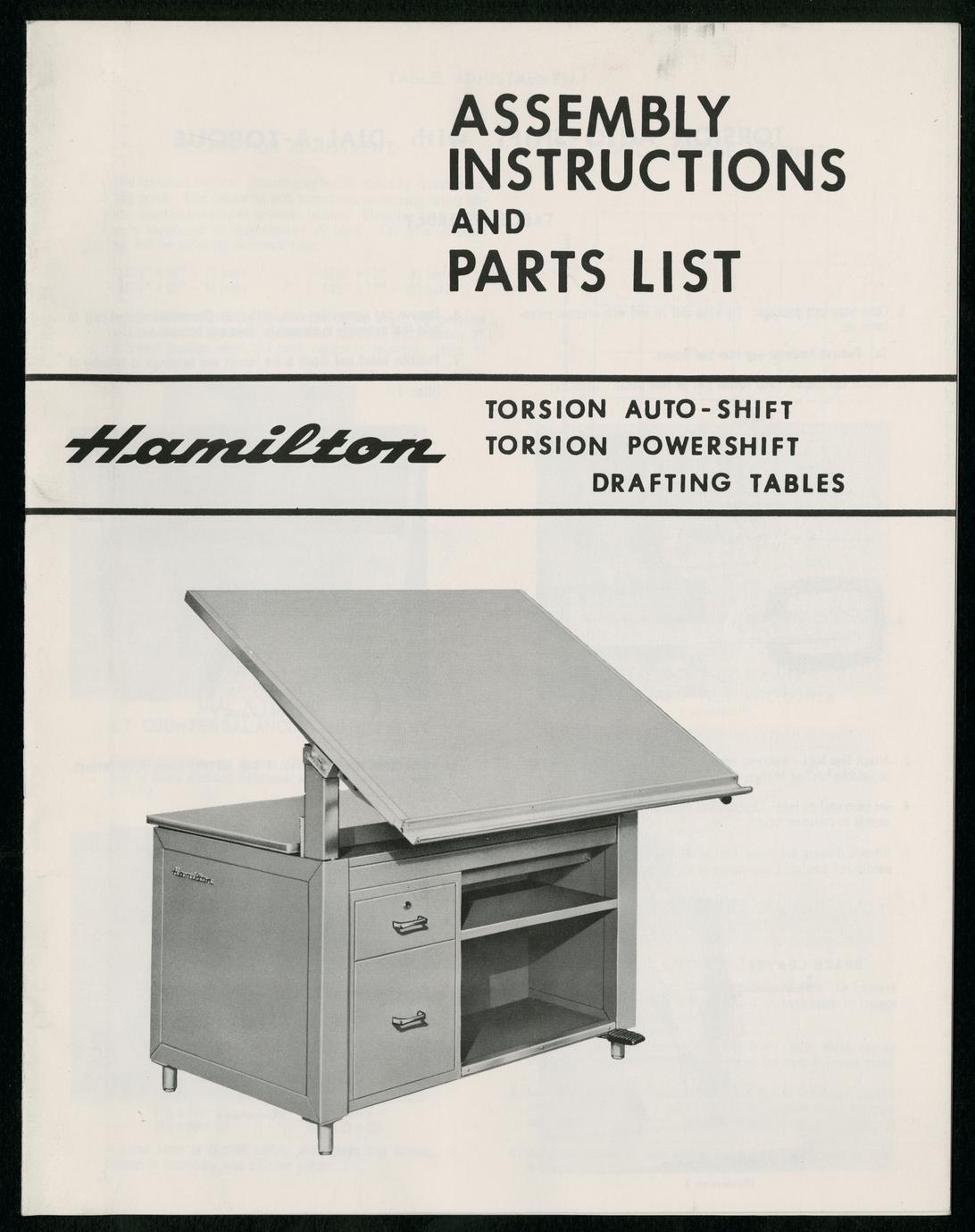 Assembly instructions and parts list Hamilton drafting tables Full