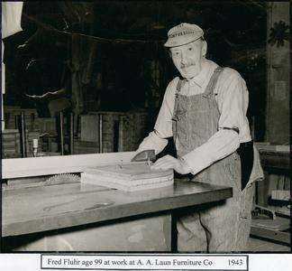 Fred Fluhr, age 99, at work at A. A. Laun Furniture