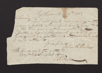 Letter from John K. Price, Sag Harbor to Felix Dominy, 1833