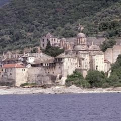 Distant view of Xenophontos Monastery from sea