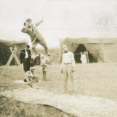 Circus performer on slack wire